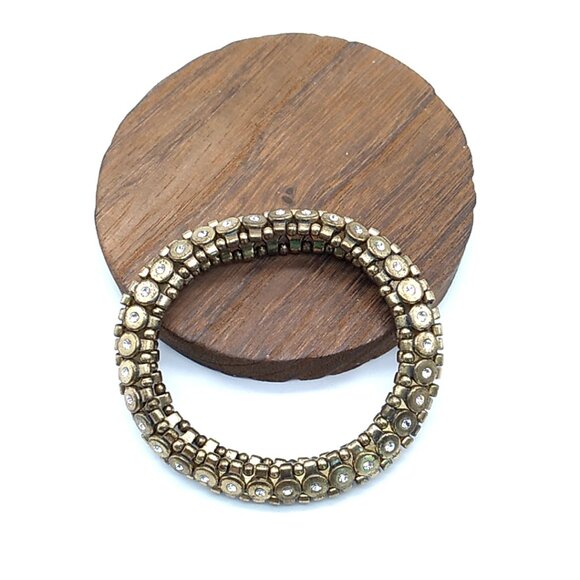 J. Crew Brushed Brass-tone Rhinestone Stretch Bracelet Signed - Picture 4 of 8